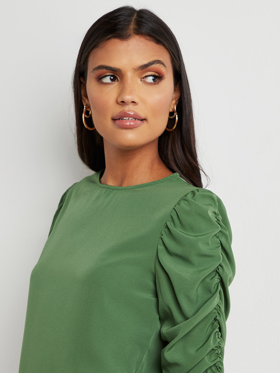 Styli Gathered 3/4 Sleeves Plain Blouse-women-clothing-shirtsandblouses-blouses-image-4