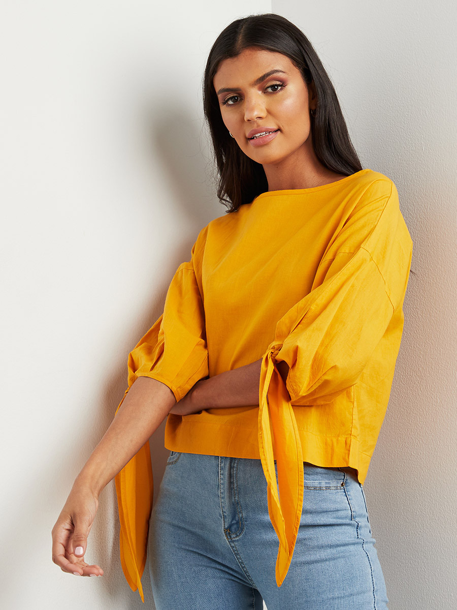 بلوزة سادة بربطة خصر من ستايلي-women-clothing-shirtsandblouses-blouses-image-1