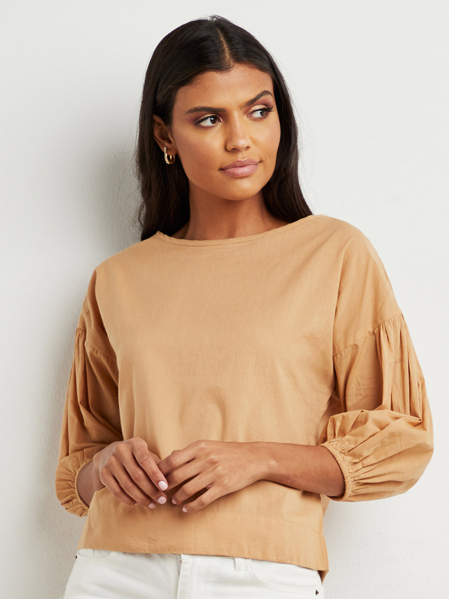 Styli Plain 3/4 Puff Sleeves Top-women-clothing-shirtsandblouses-blouses-image-1
