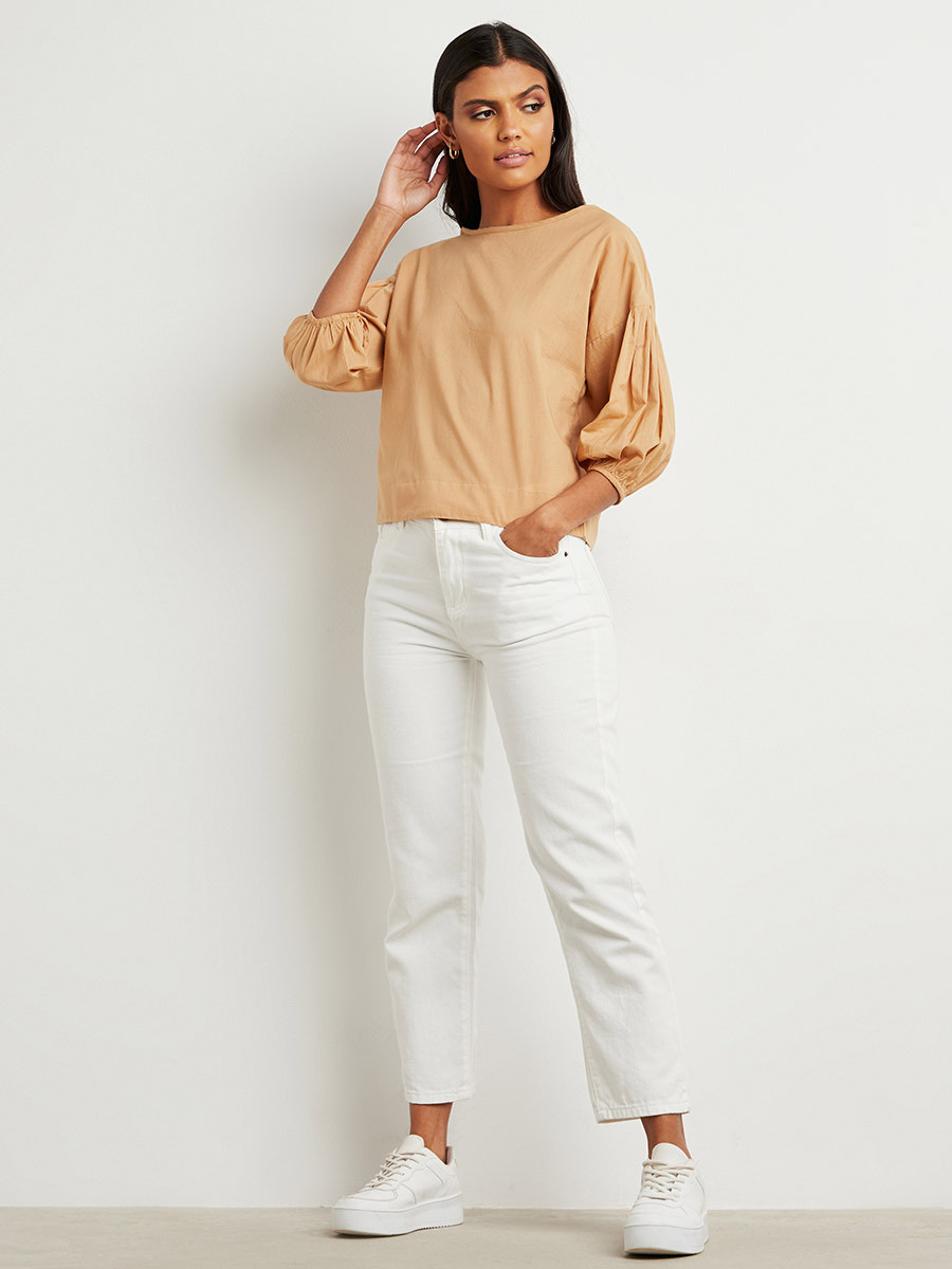 Styli Plain 3/4 Puff Sleeves Top-women-clothing-shirtsandblouses-blouses-image-2