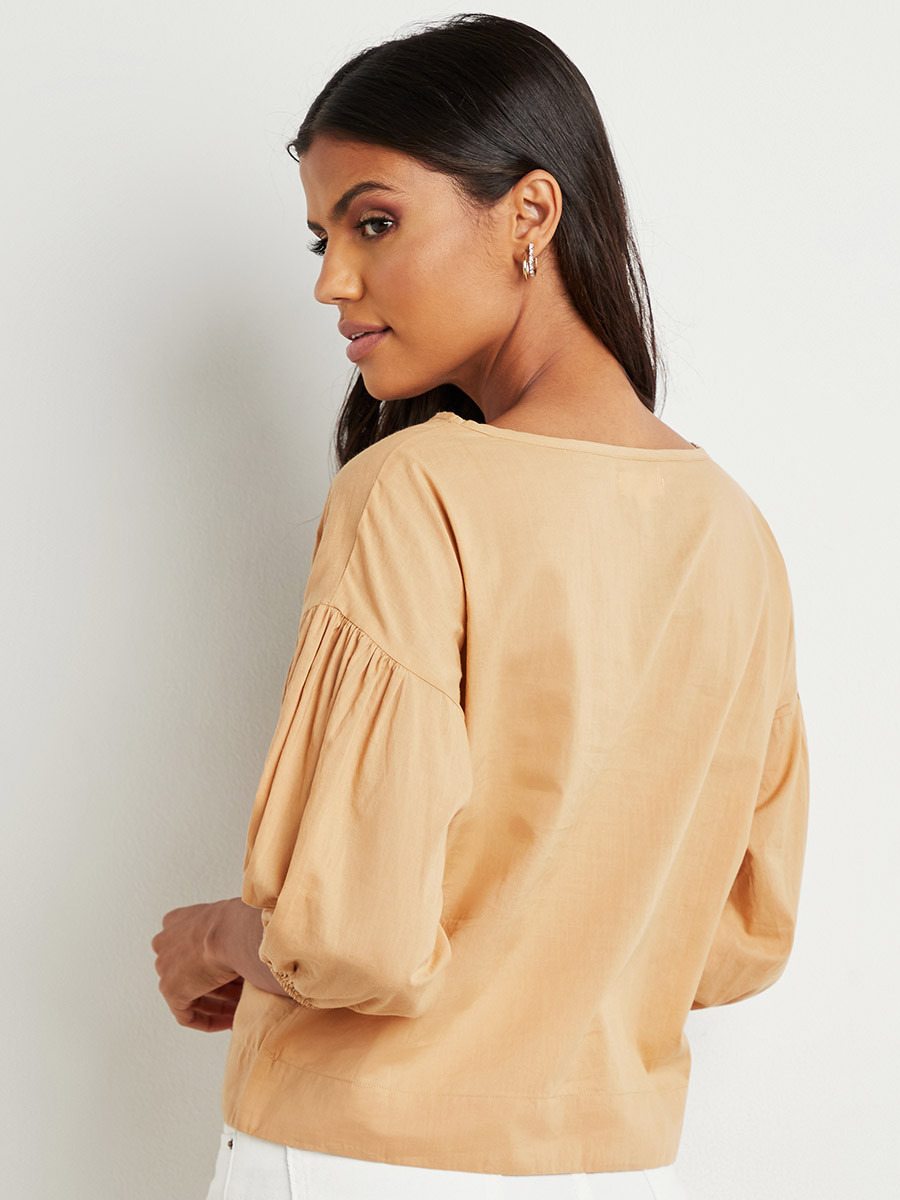 Styli Plain 3/4 Puff Sleeves Top-women-clothing-shirtsandblouses-blouses-image-4