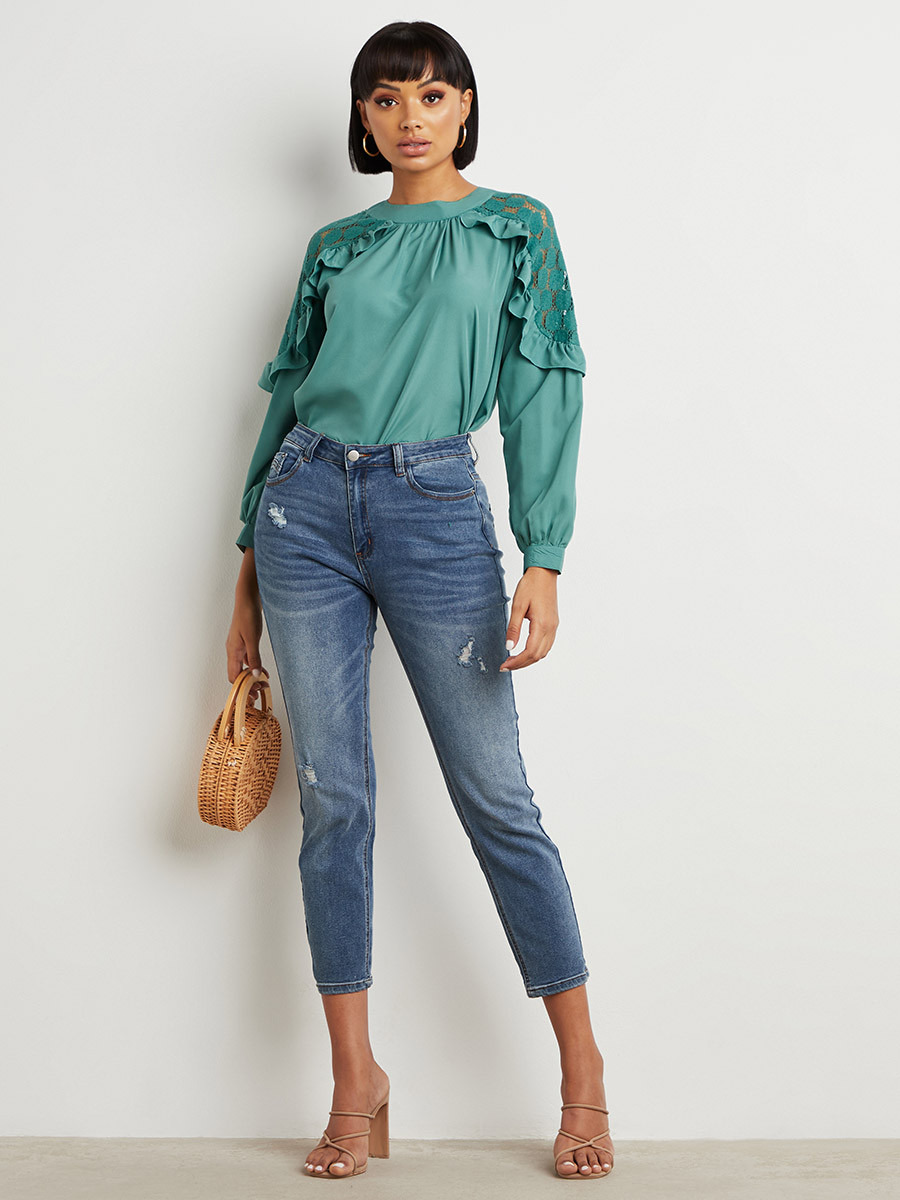 Styli Lace Shoulder Insert High Neck Blouse-women-clothing-shirtsandblouses-blouses-image-2