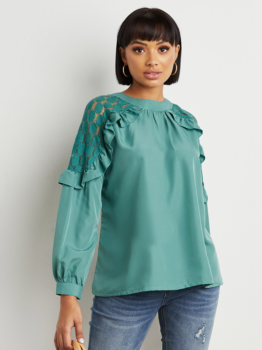 Styli Lace Shoulder Insert High Neck Blouse-women-clothing-shirtsandblouses-blouses-image-3