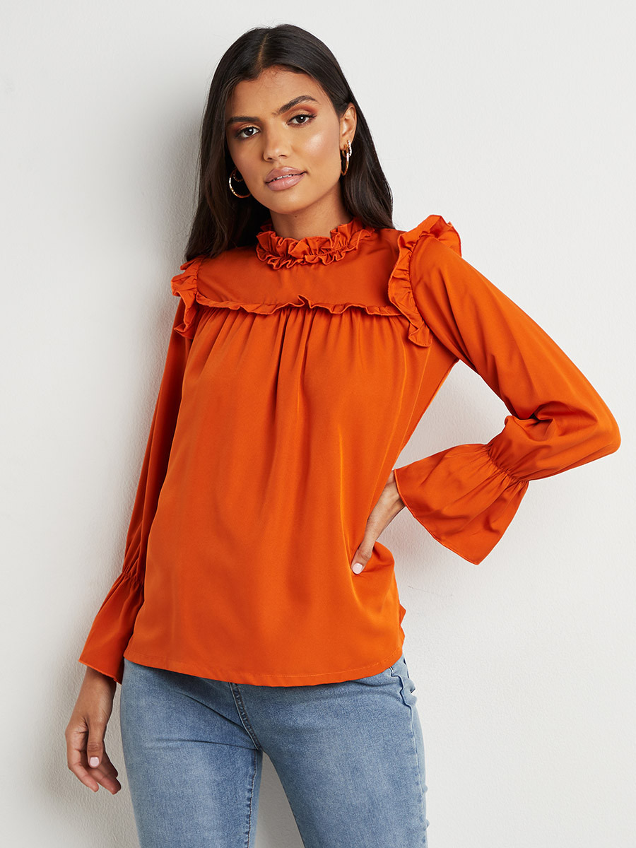Styli Ruffled High Neck Top with Long Sleeves-women-clothing-shirtsandblouses-blouses-image-3