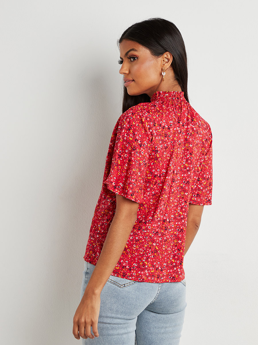 Styli Shirred High Neck Printed Top with Flute Sleeves-women-clothing-shirtsandblouses-blouses-image-5