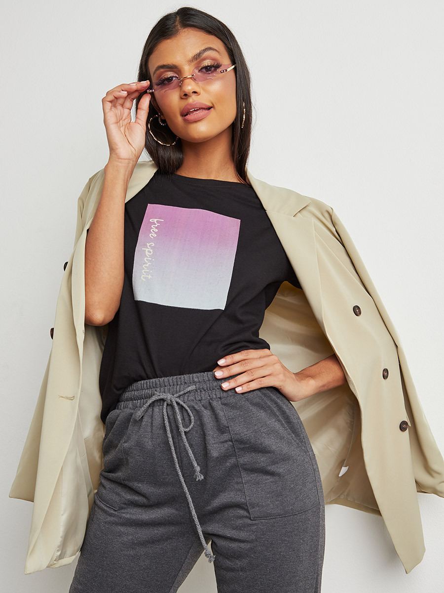Styli Free Spirit Slogan Print Regular Fit T-shirt-women-clothing-tshirts-image-1