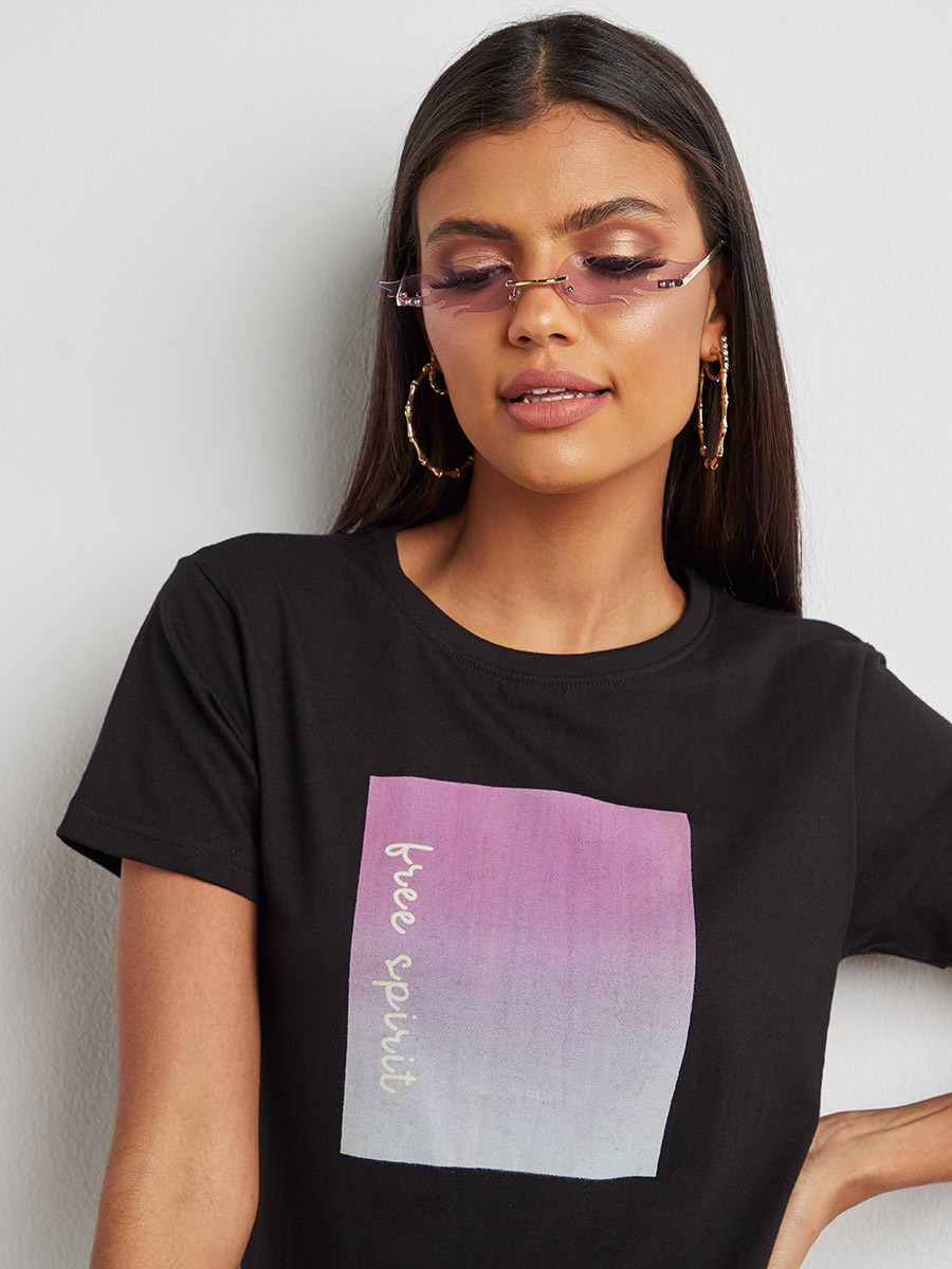 Styli Free Spirit Slogan Print Regular Fit T-shirt-women-clothing-tshirts-image-3