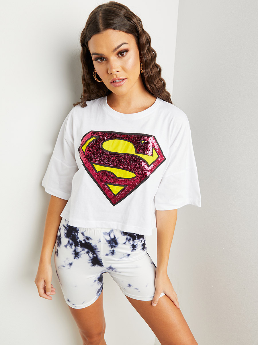 Styli DC Comics Sequined Superwoman Boxy Crop T-shirt-women-clothing-tshirts-image-6