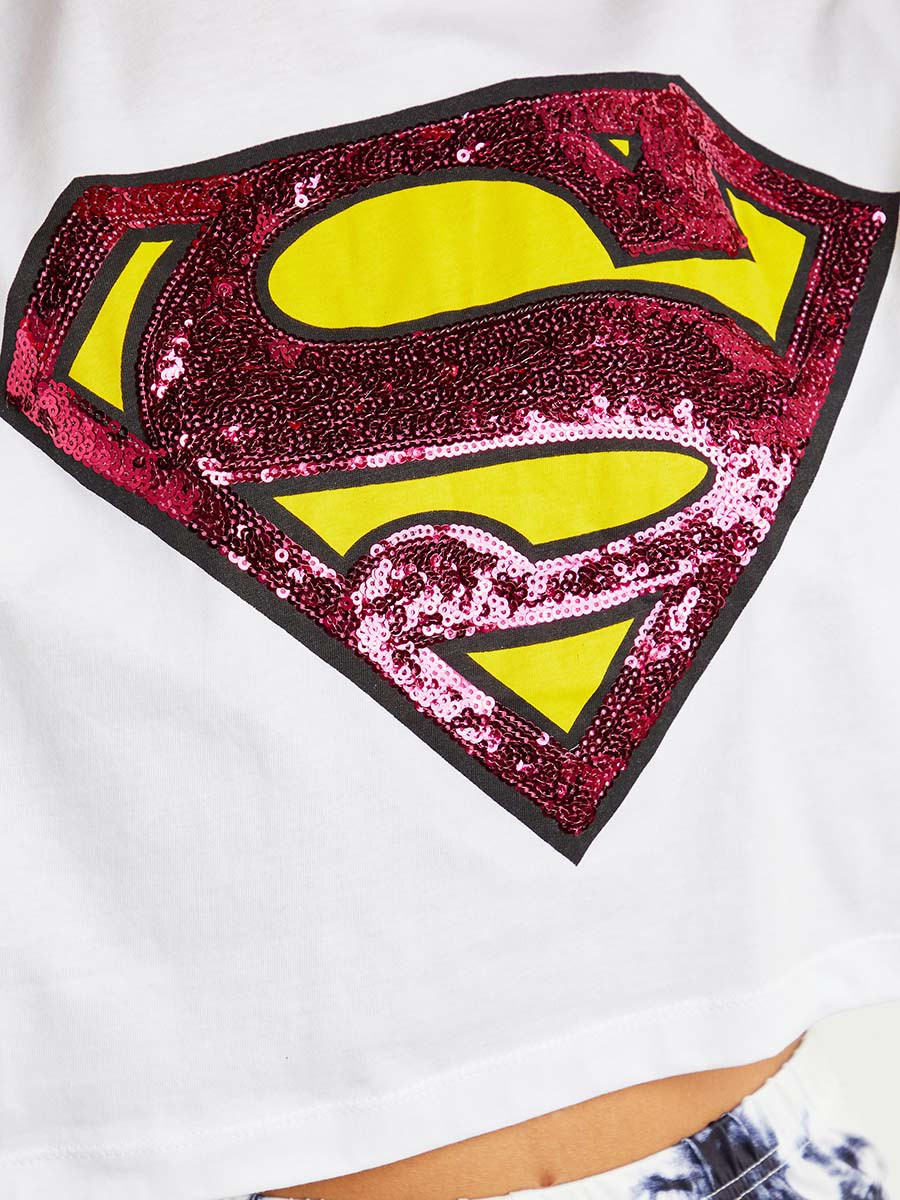 Styli DC Comics Sequined Superwoman Boxy Crop T-shirt-women-clothing-tshirts-image-7