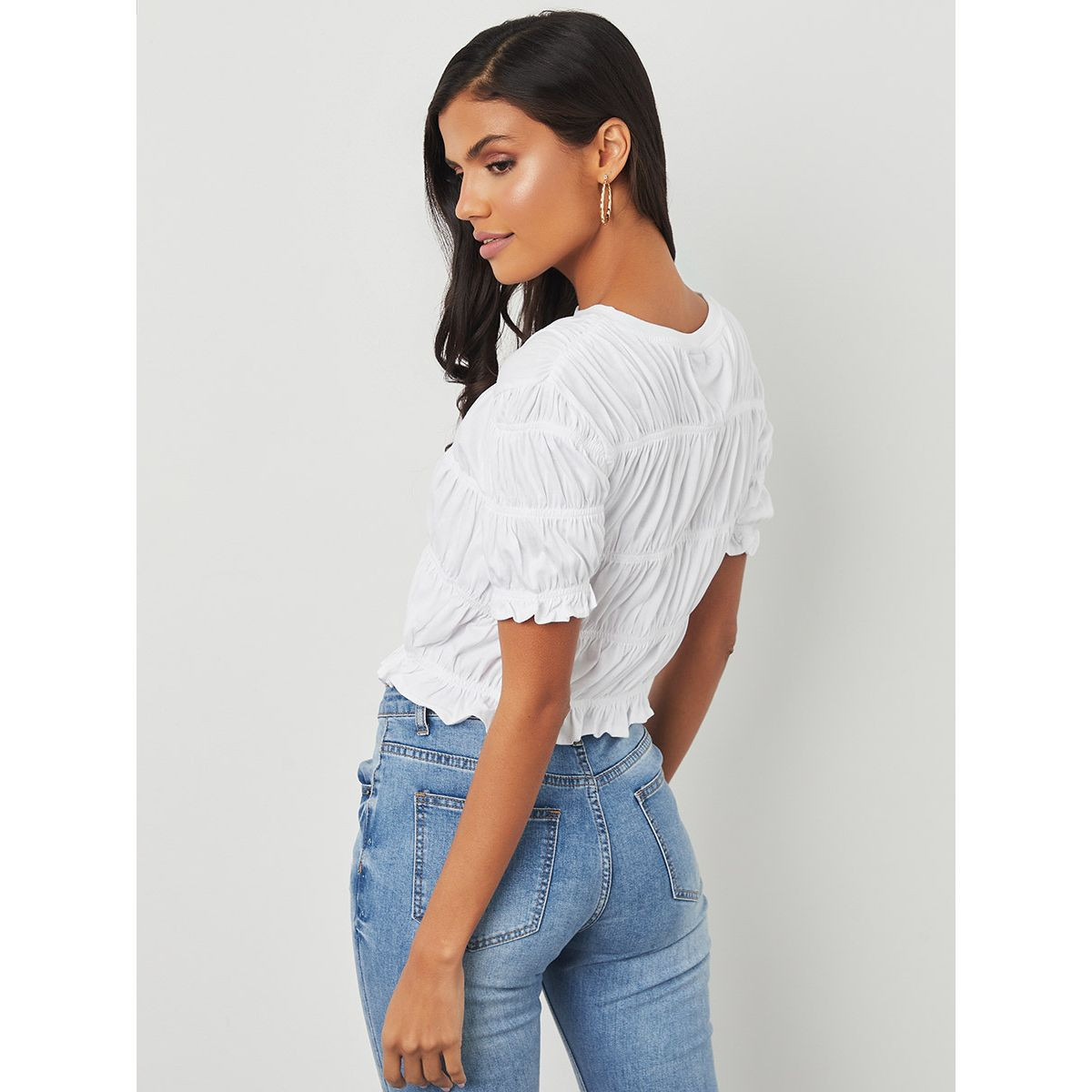 Styli Extreme Gathered Short Sleeves Fitted T-shirt-women-clothing-tshirts-image-5