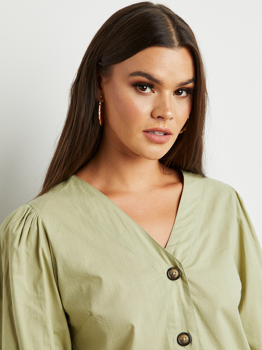 Styli Button Through V Neck Blouse with Long Sleeves-women-clothing-shirtsandblouses-blouses-image-4