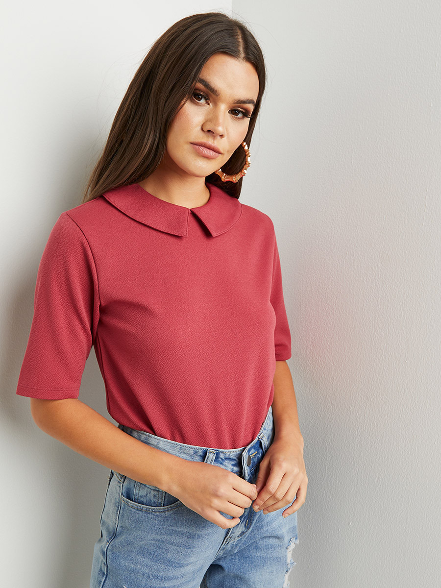 Styli Peter Collar Detail Boxy Top with Short Sleeves-women-clothing-shirtsandblouses-blouses-image-1
