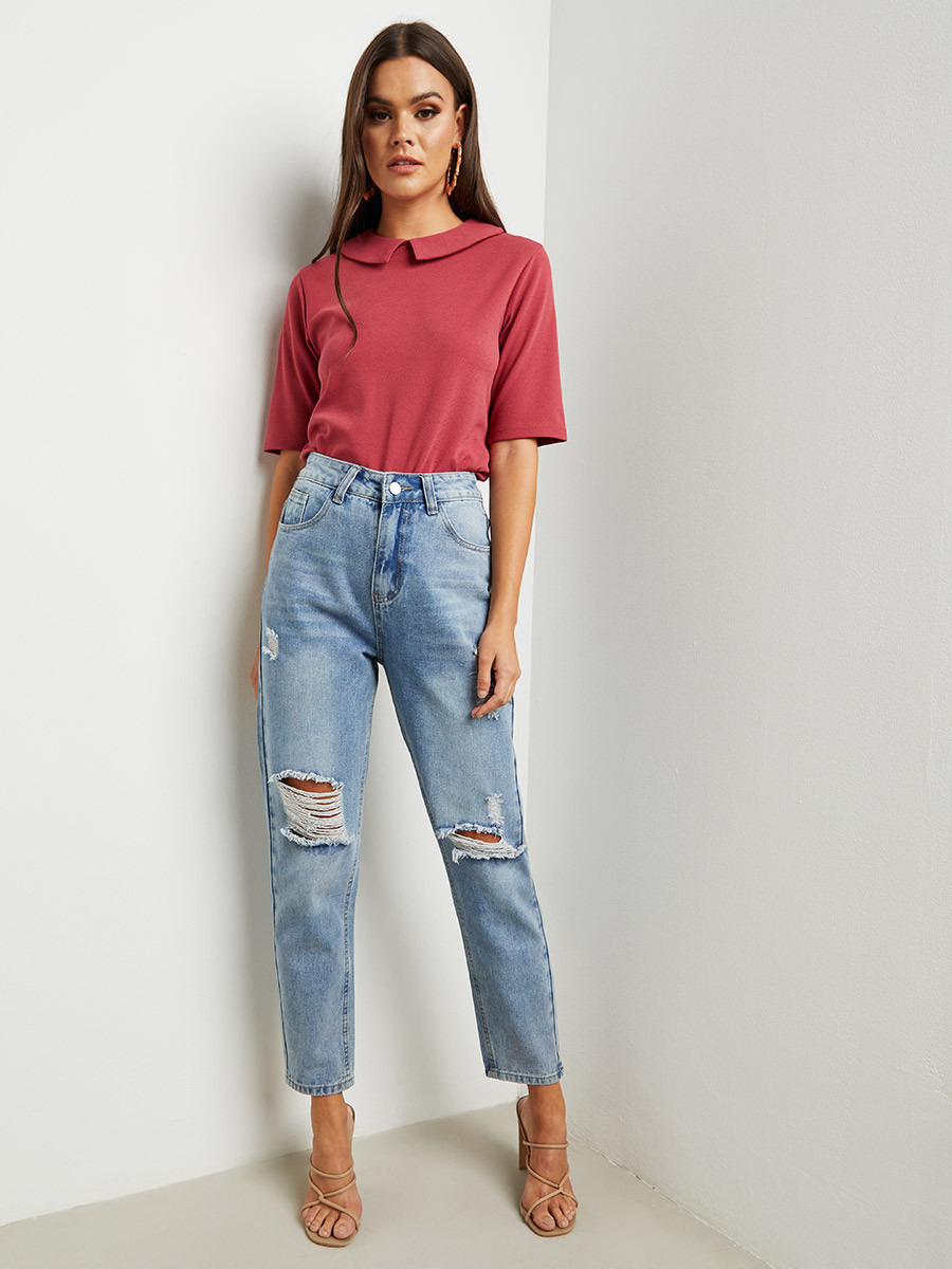 Styli Peter Collar Detail Boxy Top with Short Sleeves-women-clothing-shirtsandblouses-blouses-image-2