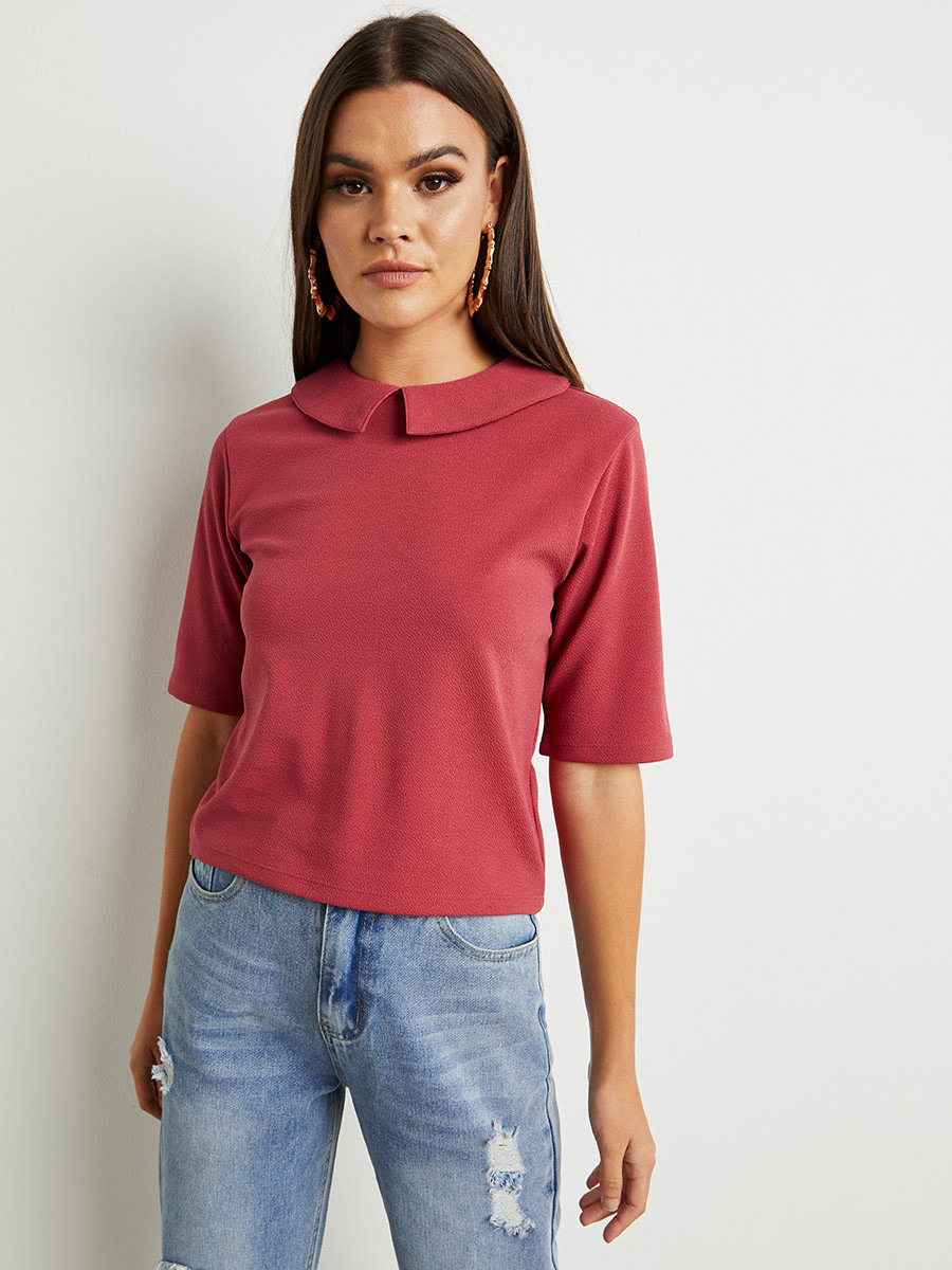 Styli Peter Collar Detail Boxy Top with Short Sleeves-women-clothing-shirtsandblouses-blouses-image-3