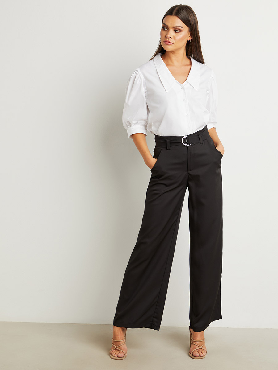 Styli V Neck Collared Puff Sleeves Poplin Blouse-women-clothing-shirtsandblouses-blouses-image-2
