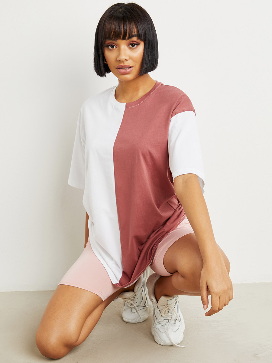 Styli Color Block Short Sleeves Oversized T-shirt-women-clothing-tshirts-image-1