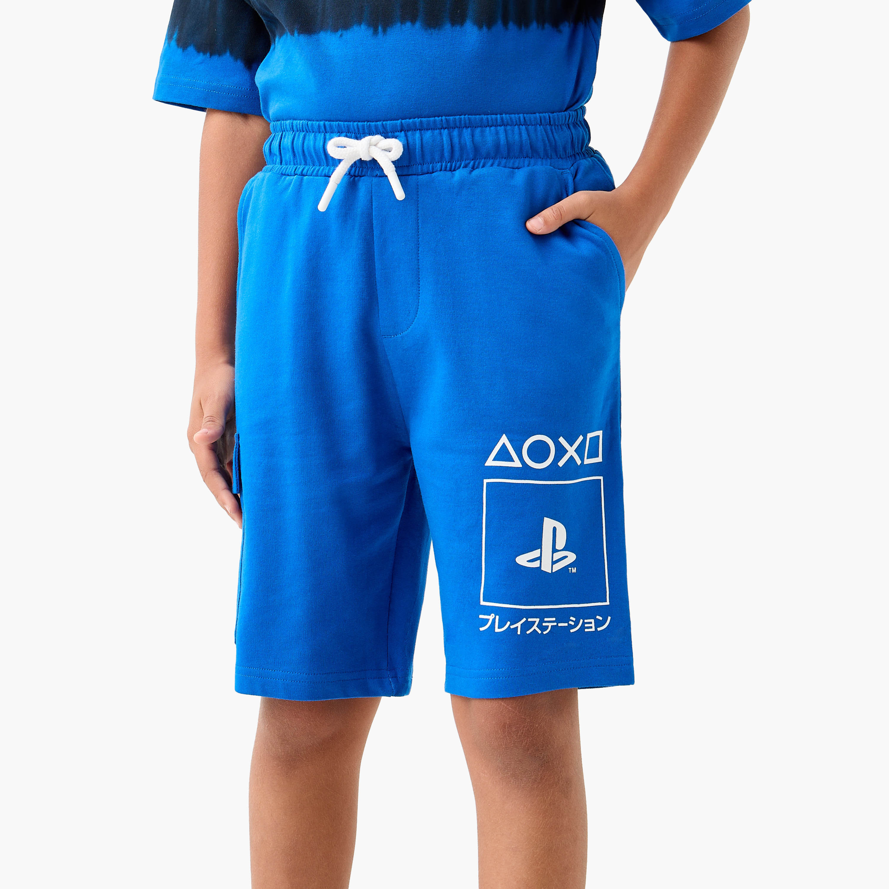 PlayStation Logo Print Shorts with Drawstring Closure and Pockets-boys-clothing-bottoms-shorts-image-1