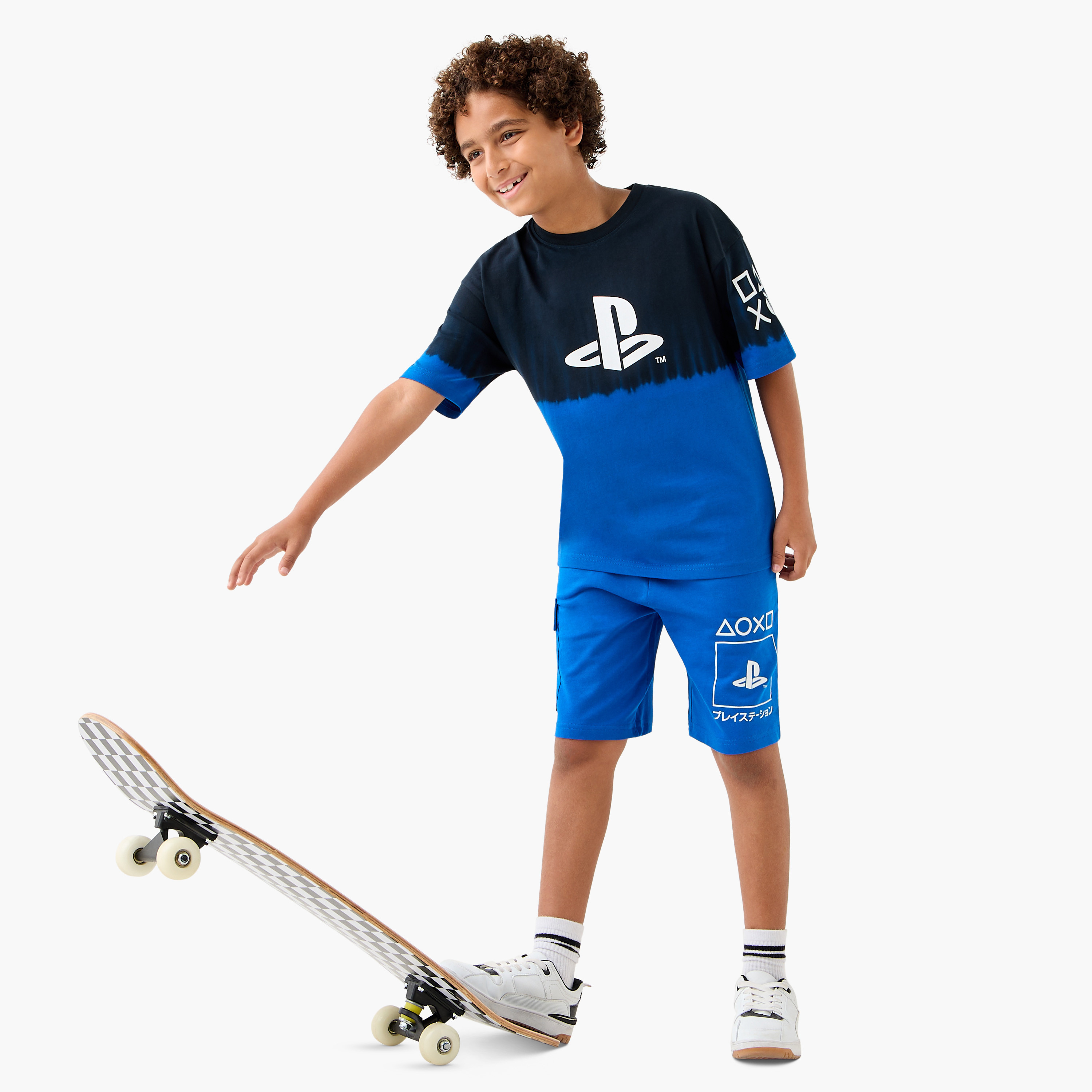 PlayStation Logo Print Shorts with Drawstring Closure and Pockets-boys-clothing-bottoms-shorts-image-2