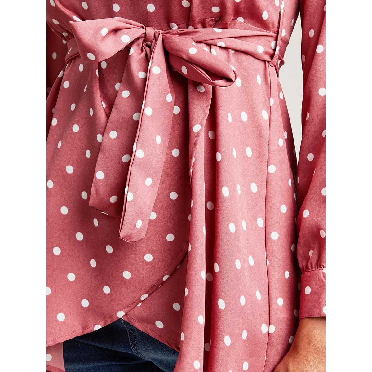 Styli Polka Dot Asymmetric Hem Longline Top with Long Sleeves-women-clothing-shirtsandblouses-blouses-image-3