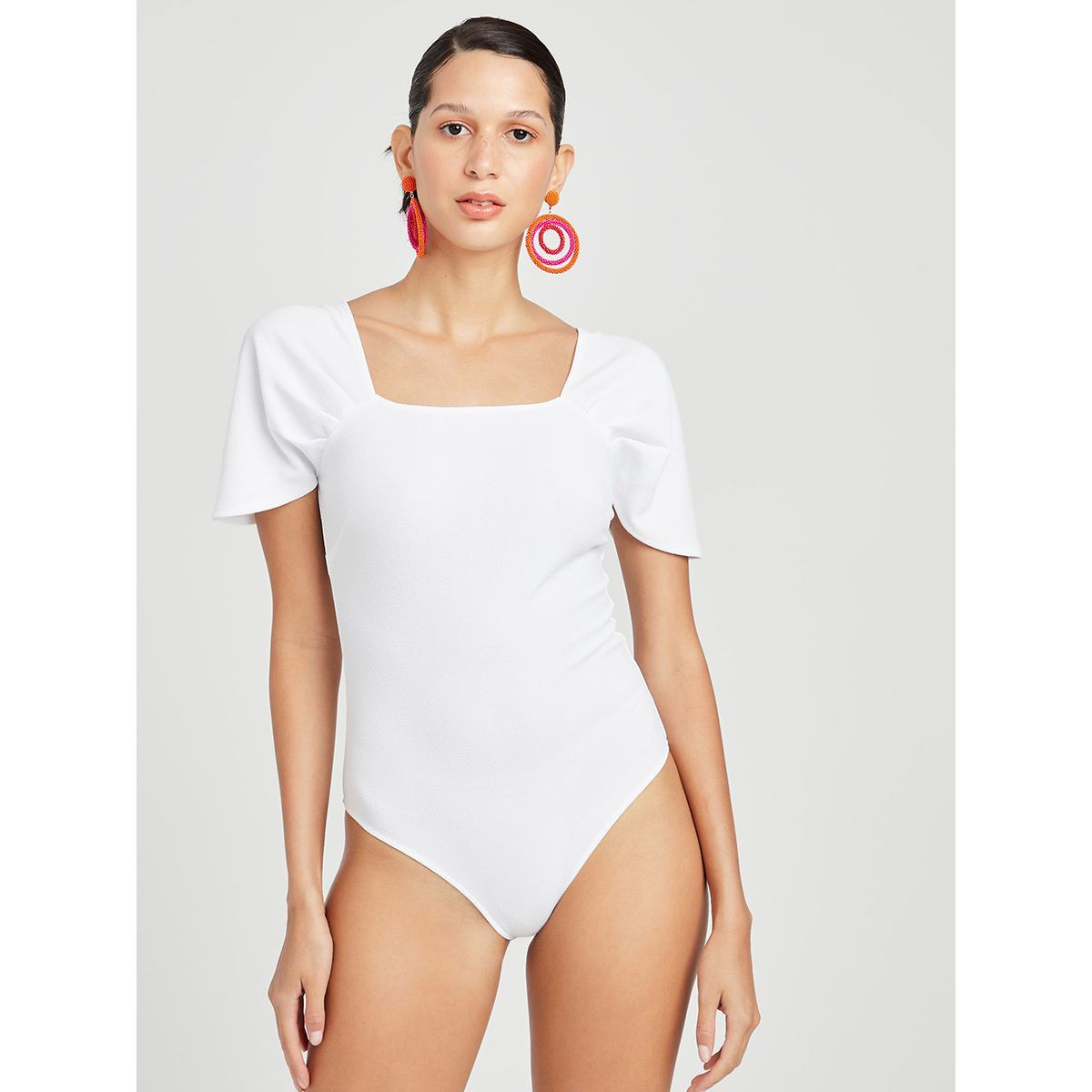 Styli Crepe Short Sleeves Bodysuit with Shoulder Ruched Detail-women-clothing-tshirts-image-1