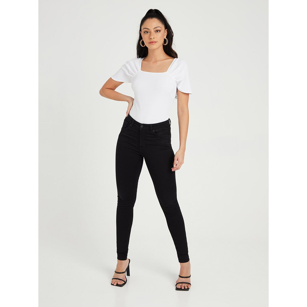 Styli Crepe Short Sleeves Bodysuit with Shoulder Ruched Detail-women-clothing-tshirts-image-2