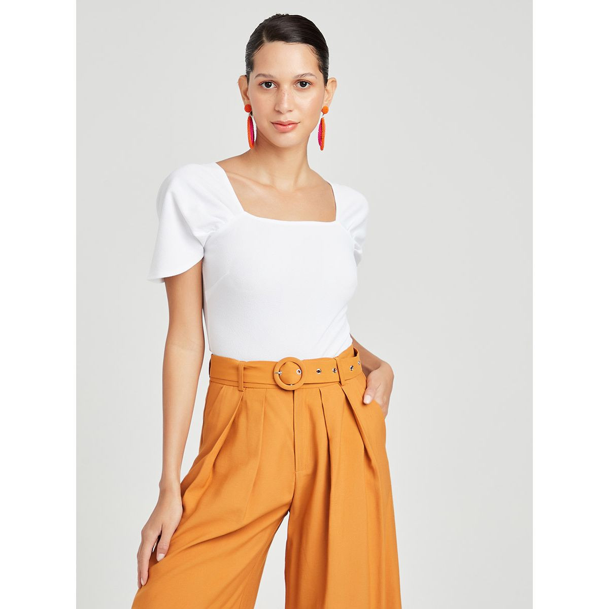 Styli Crepe Short Sleeves Bodysuit with Shoulder Ruched Detail-women-clothing-tshirts-image-3