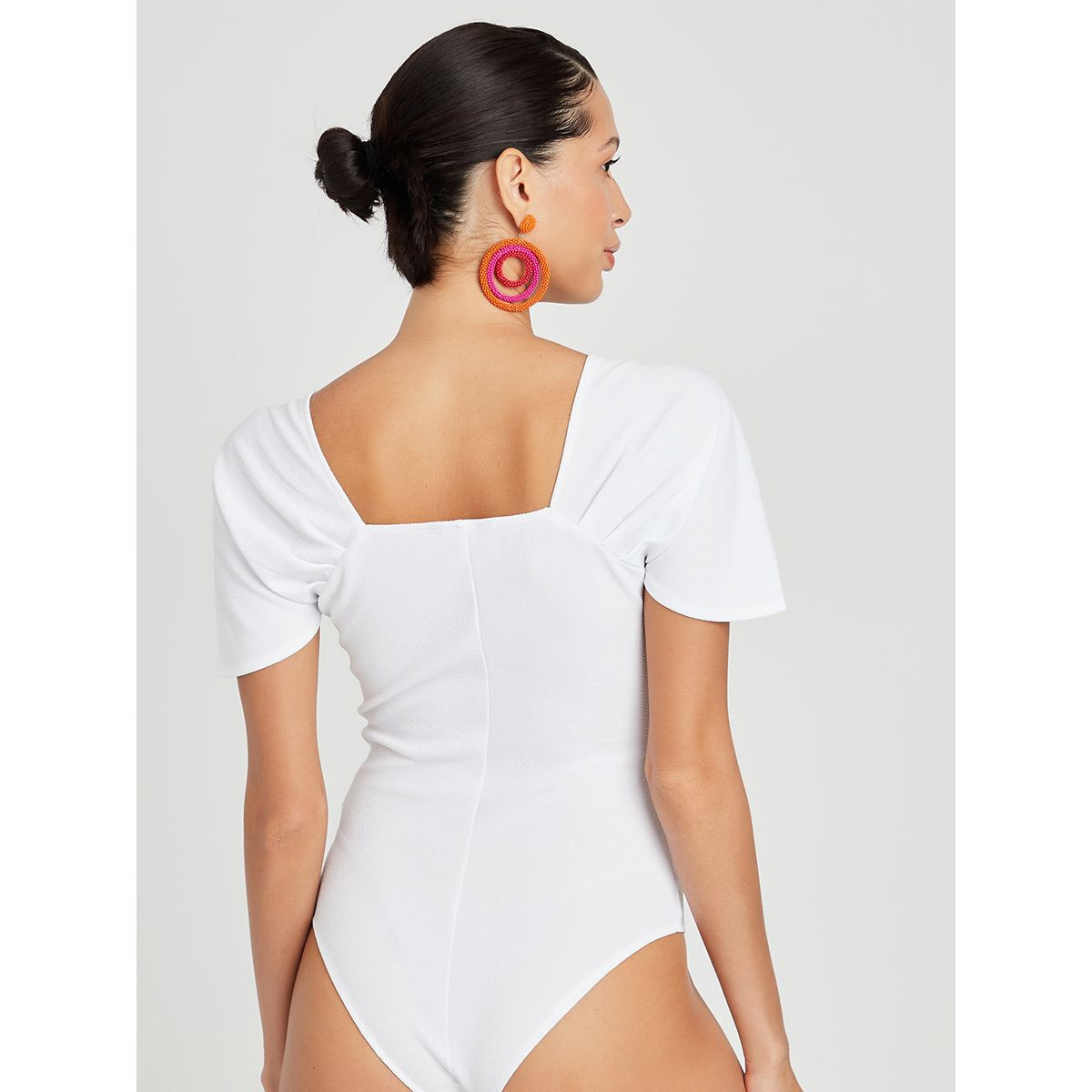Styli Crepe Short Sleeves Bodysuit with Shoulder Ruched Detail-women-clothing-tshirts-image-5