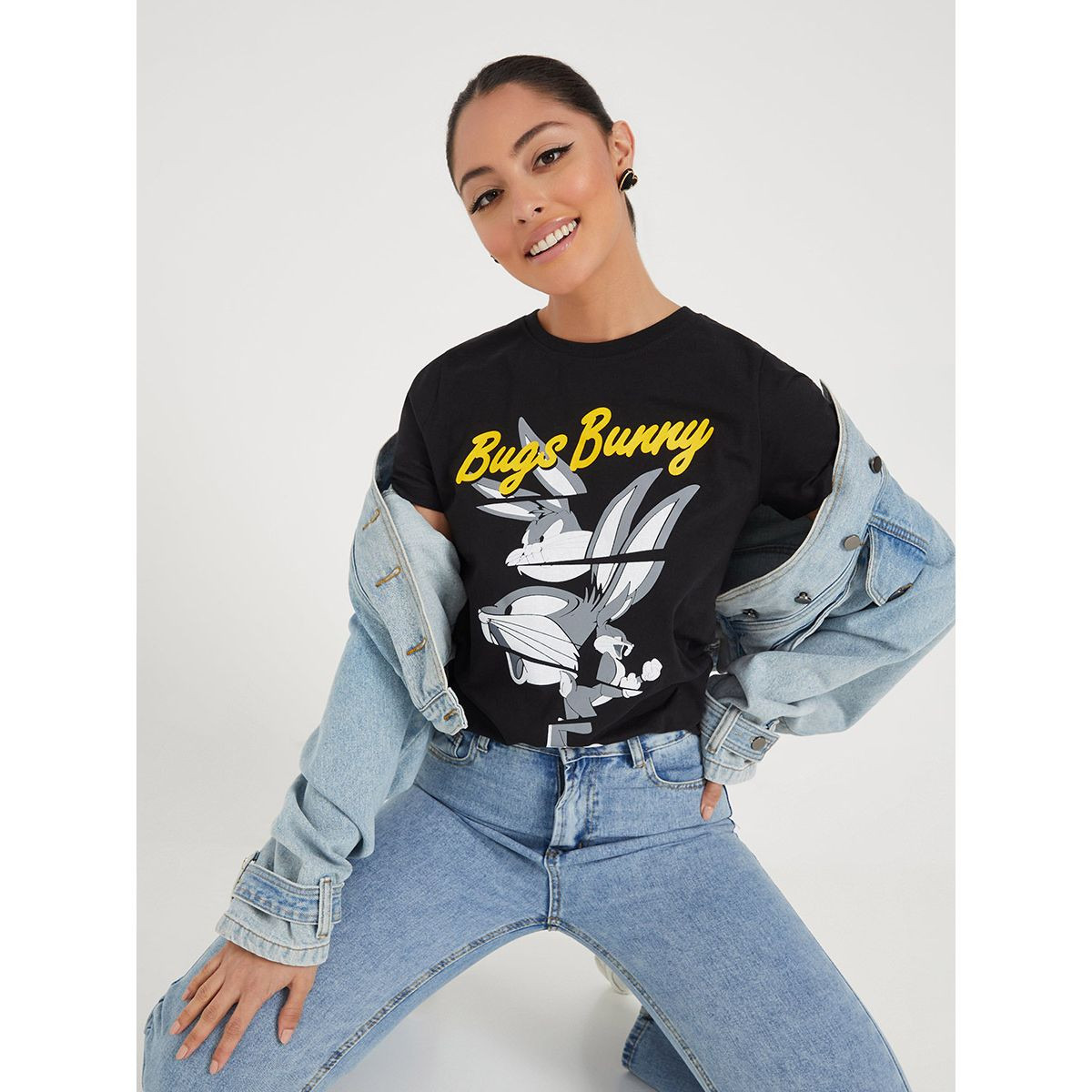Styli Bugs Bunny Print Regular Fit T-shirt-women-clothing-tshirts-image-1