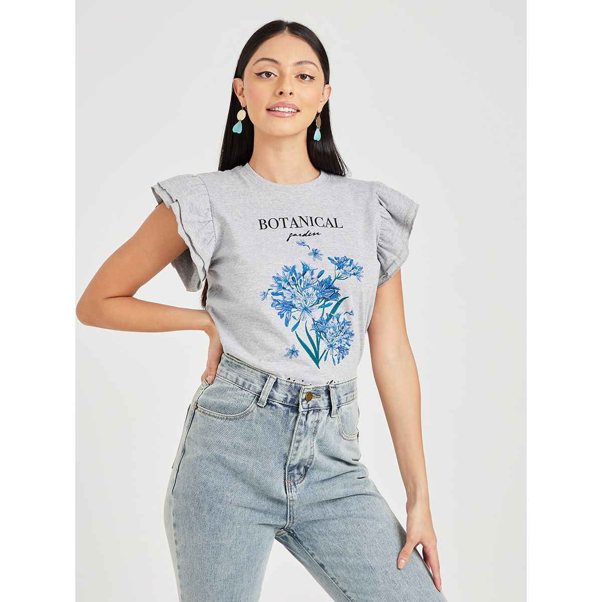 Styli Frill Sleeves Round Neck Graphic Print T-shirt-women-clothing-tshirts-image-1
