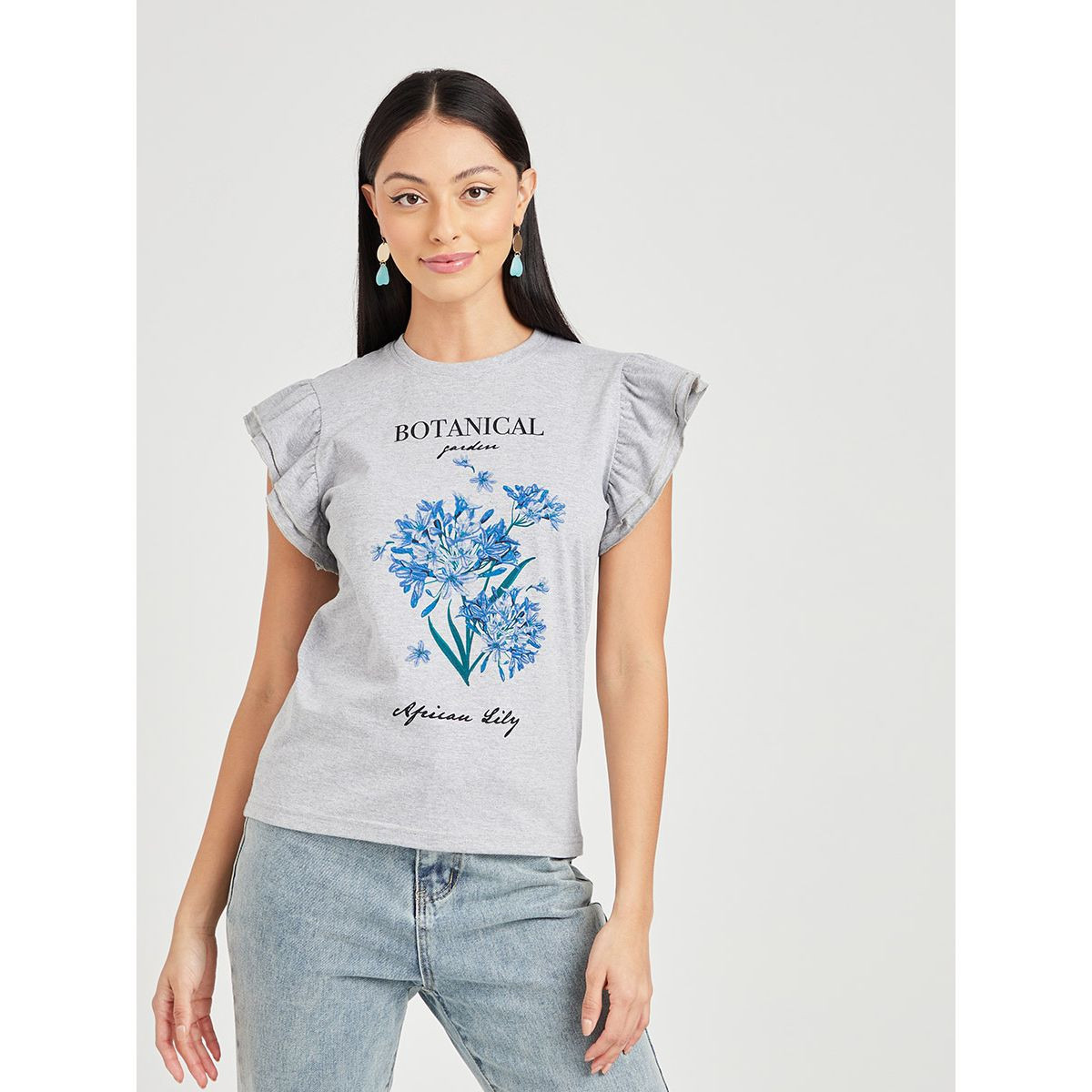Styli Frill Sleeves Round Neck Graphic Print T-shirt-women-clothing-tshirts-image-3