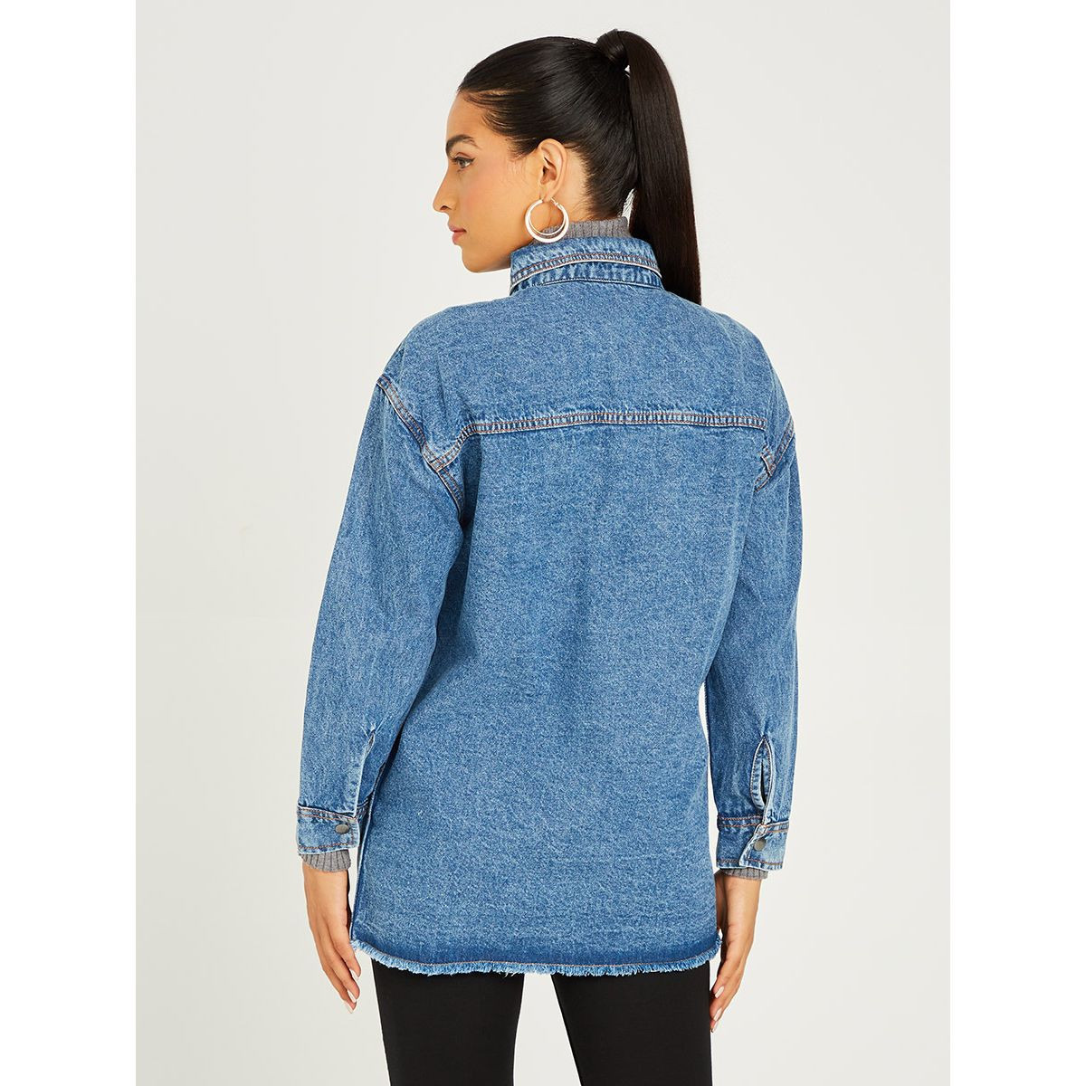 Styli Oversize Denim Shirt with Button and Pocket Detail-women-clothing-shirtsandblouses-blouses-image-6