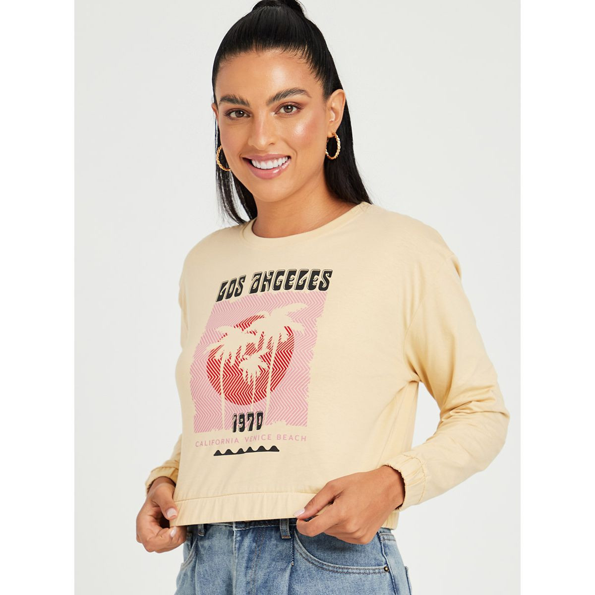 تيشيرت قصير باكمام طويلة-women-clothing-tshirts-image-1