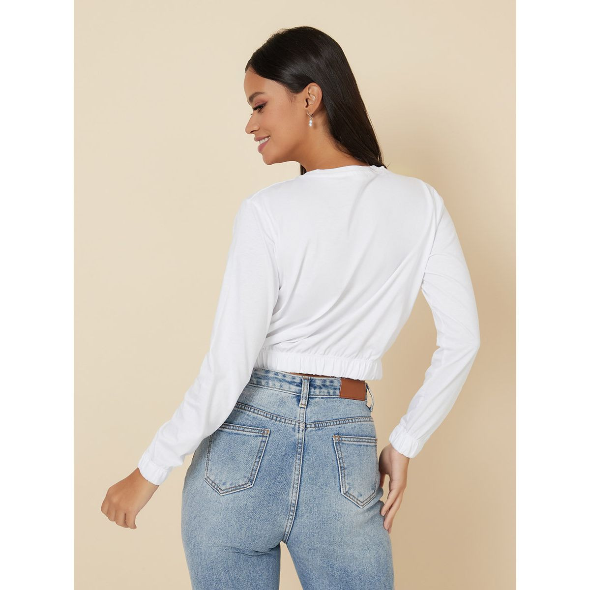 Styli Long Sleeves Elasticated Waist Slogan Print Crop T-shirt-women-clothing-tshirts-image-4