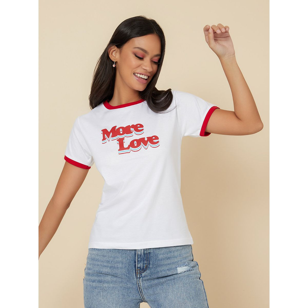 Styli Short Sleeves Contrast Detail Slogan Print T-shirt-women-clothing-tshirts-image-3