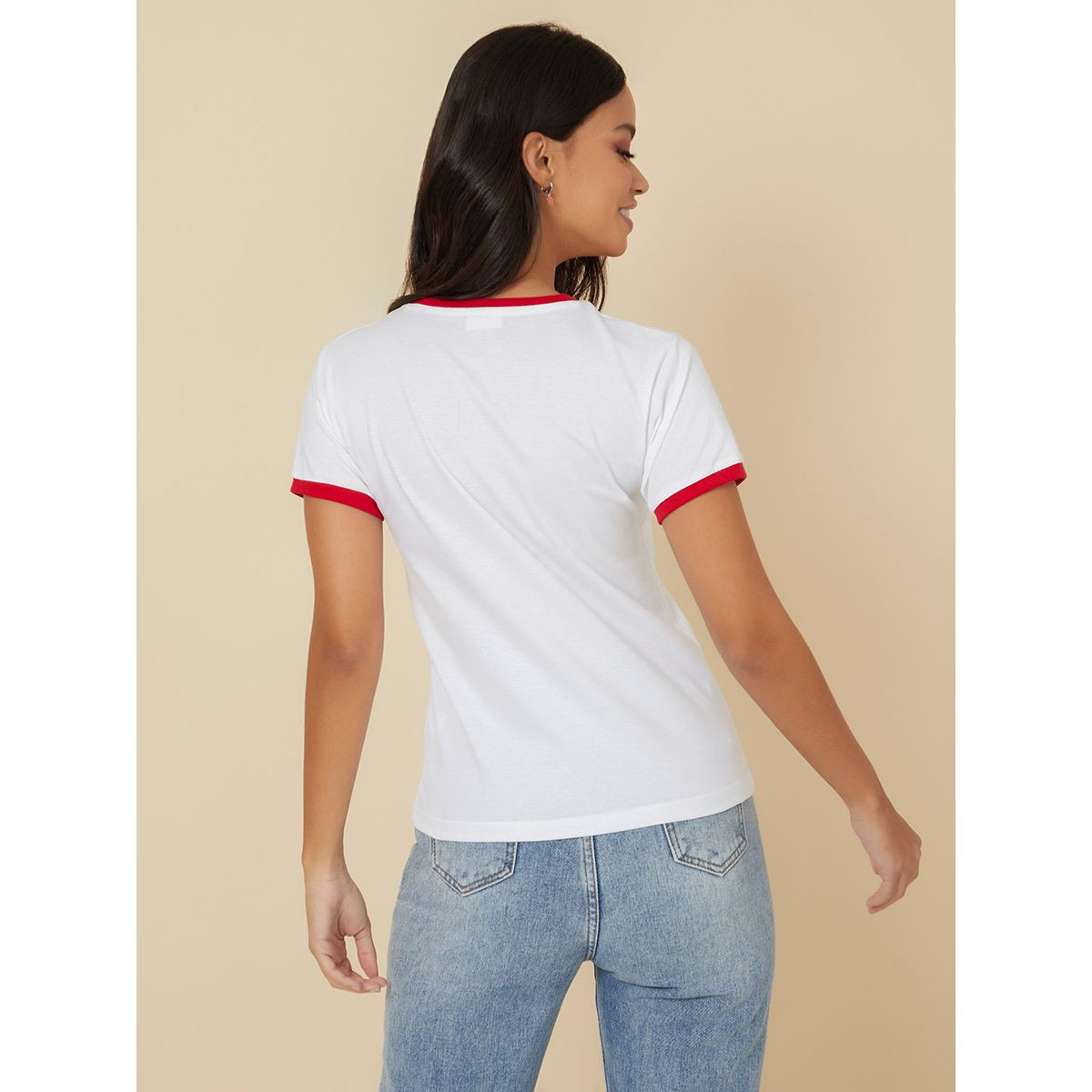Styli Short Sleeves Contrast Detail Slogan Print T-shirt-women-clothing-tshirts-image-5