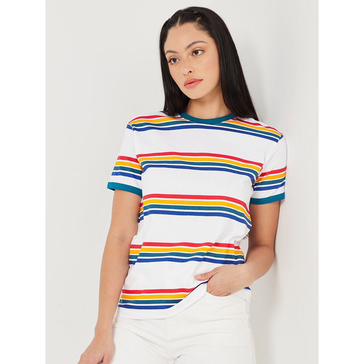 Styli Short Sleeves AOP Stripe Regular Fit T-shirt-women-clothing-tshirts-image-1