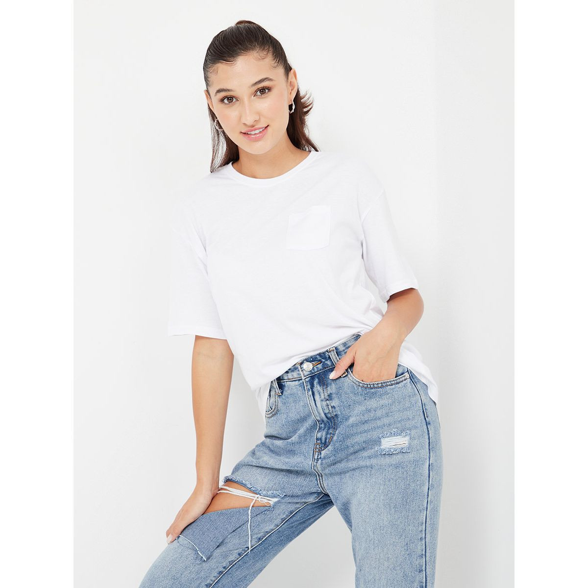 Styli Short Sleeves Regular Length Boxy Fit T-shirt with Pocket Detail-women-clothing-tshirts-image-1