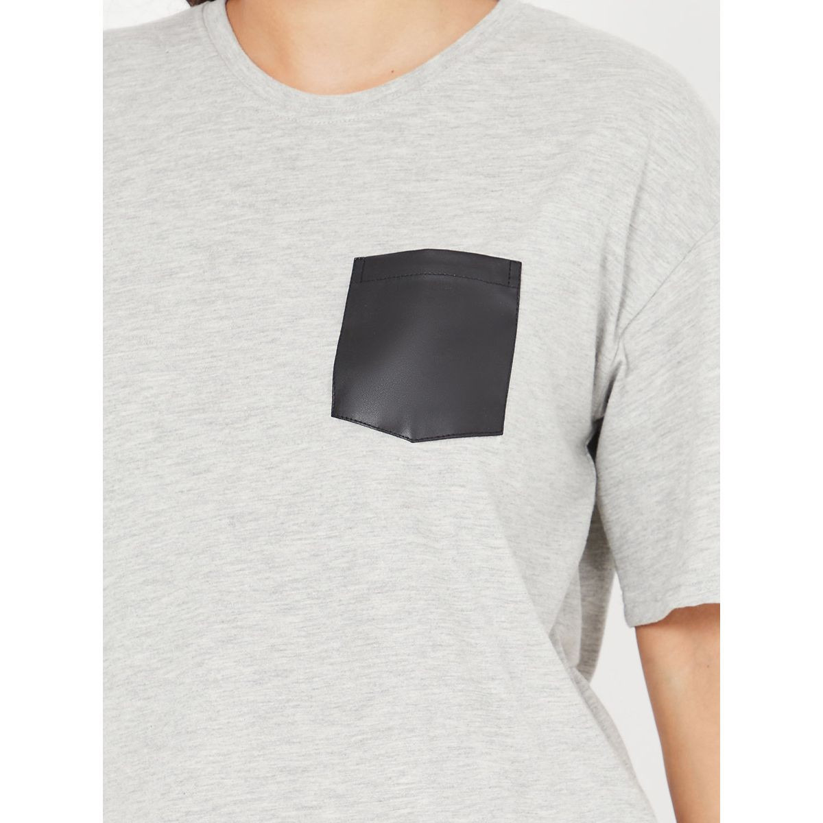 Styli Short Sleeves Faux Leather Pocket Boxy Fit T-shirt-women-clothing-tshirts-image-4