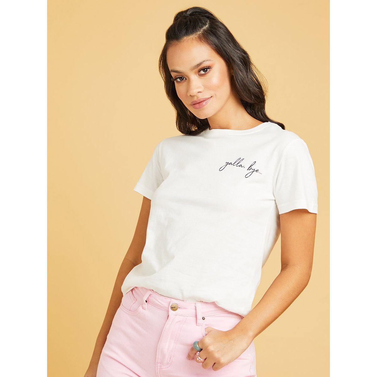 تيشيرت بقصة عادية واكمام قصيرة-women-clothing-tshirts-image-1