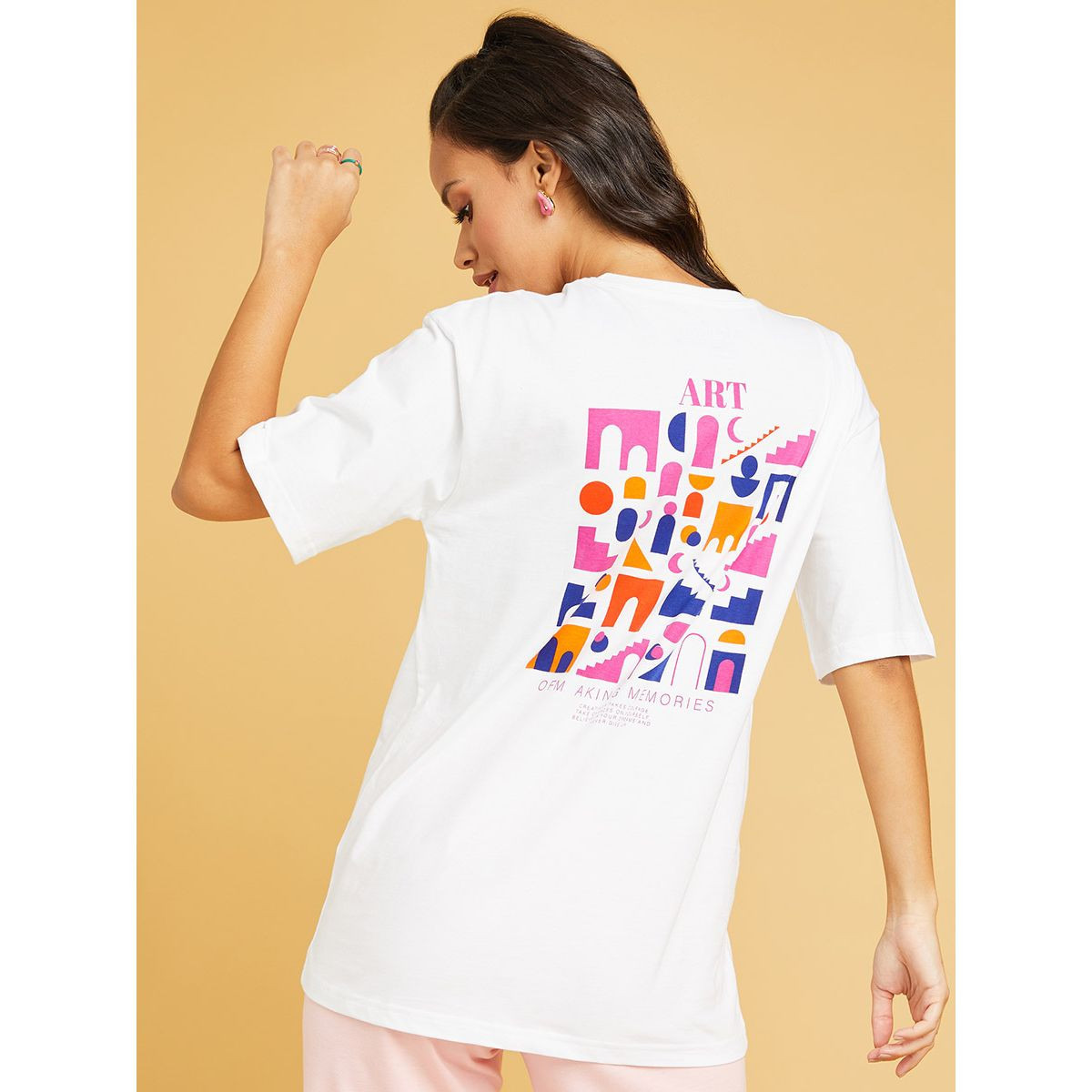 Styli Short Sleeves Geo Back Graphic Print Oversized Longline T-shirt-women-clothing-tshirts-image-1