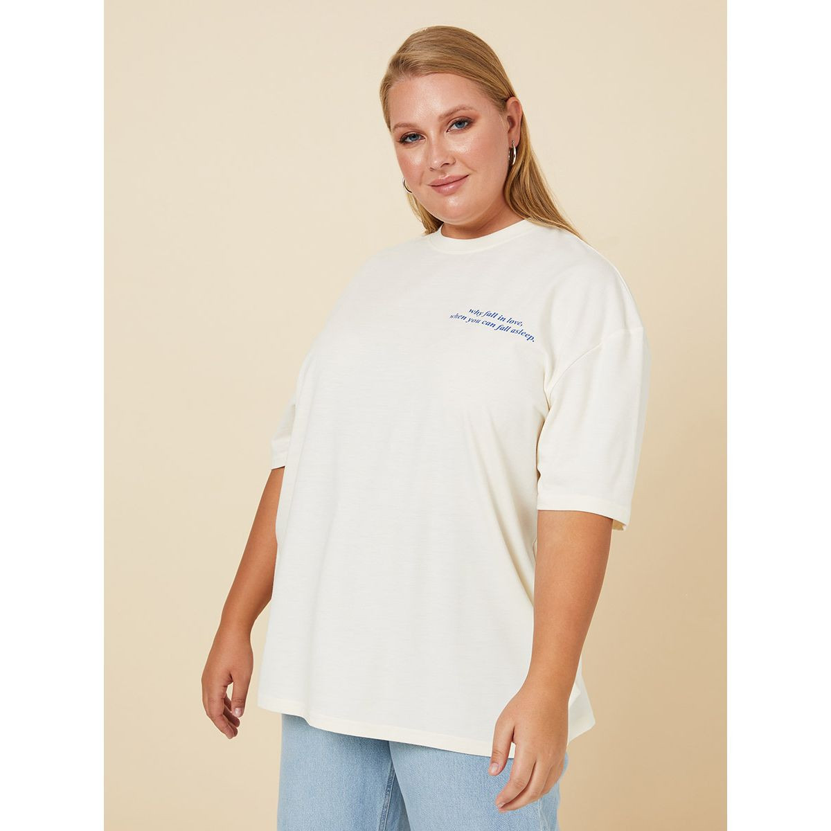 Styli Plus Why Fall In Love Slogan Print Oversized T-Shirt-women-clothing-tshirts-image-1