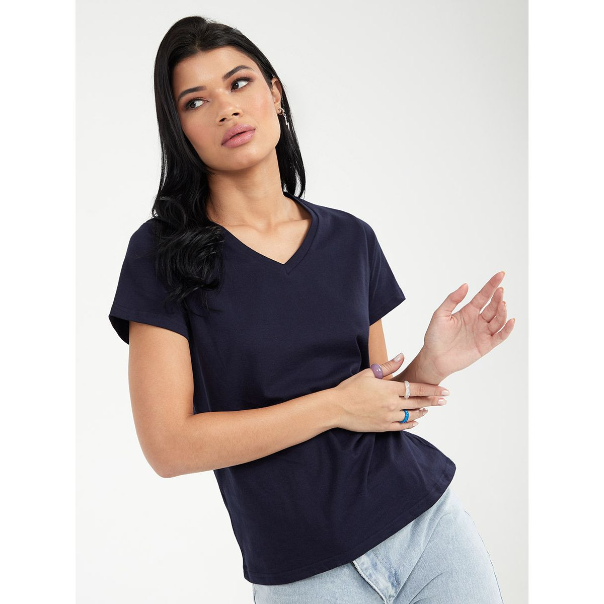 Styli Short Sleeves V Neck Regular Fit T-shirt-women-clothing-tshirts-image-2