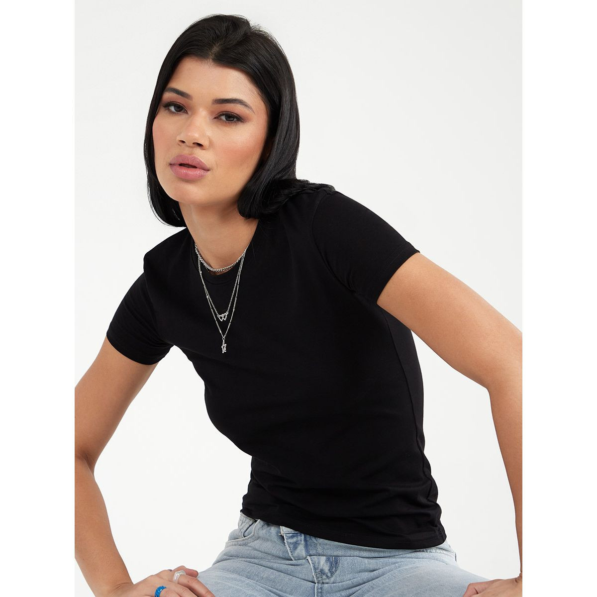 Styli Short Sleeves Crew Neck Regular Length Fitted T-shirt-women-clothing-tshirts-image-1