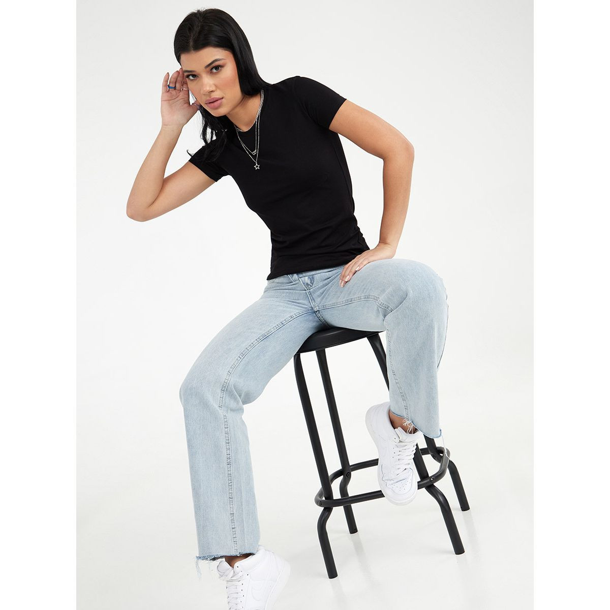 Styli Short Sleeves Crew Neck Regular Length Fitted T-shirt-women-clothing-tshirts-image-2