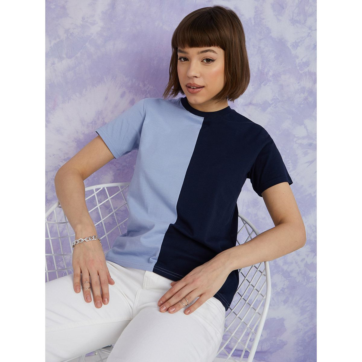 Styli Short Sleeves Colorblock Regular Fit T-shirt-women-clothing-tshirts-image-1