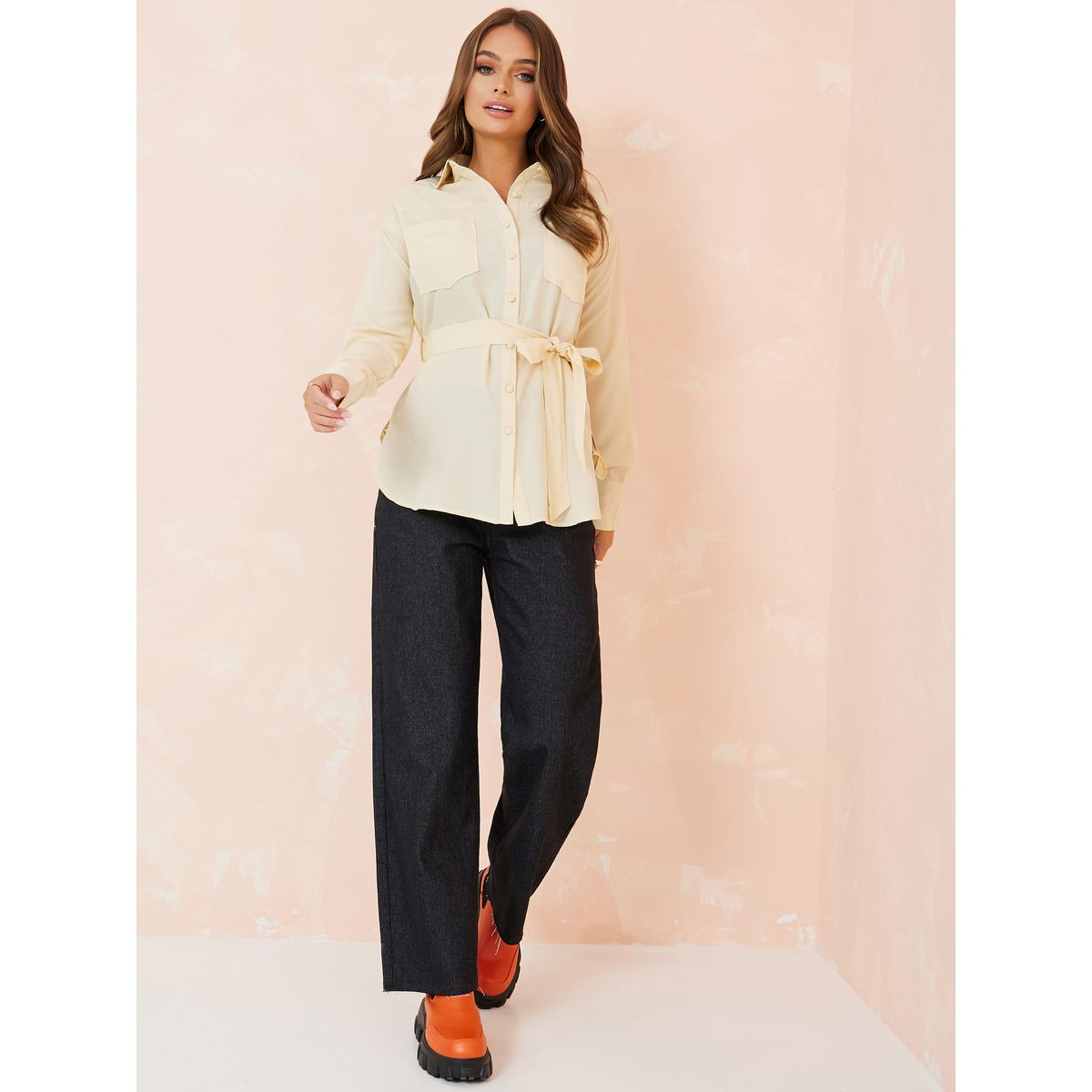Styli Long Sleeves Full Button Longline Shirt with Tie Belt-women-clothing-shirtsandblouses-blouses-image-2