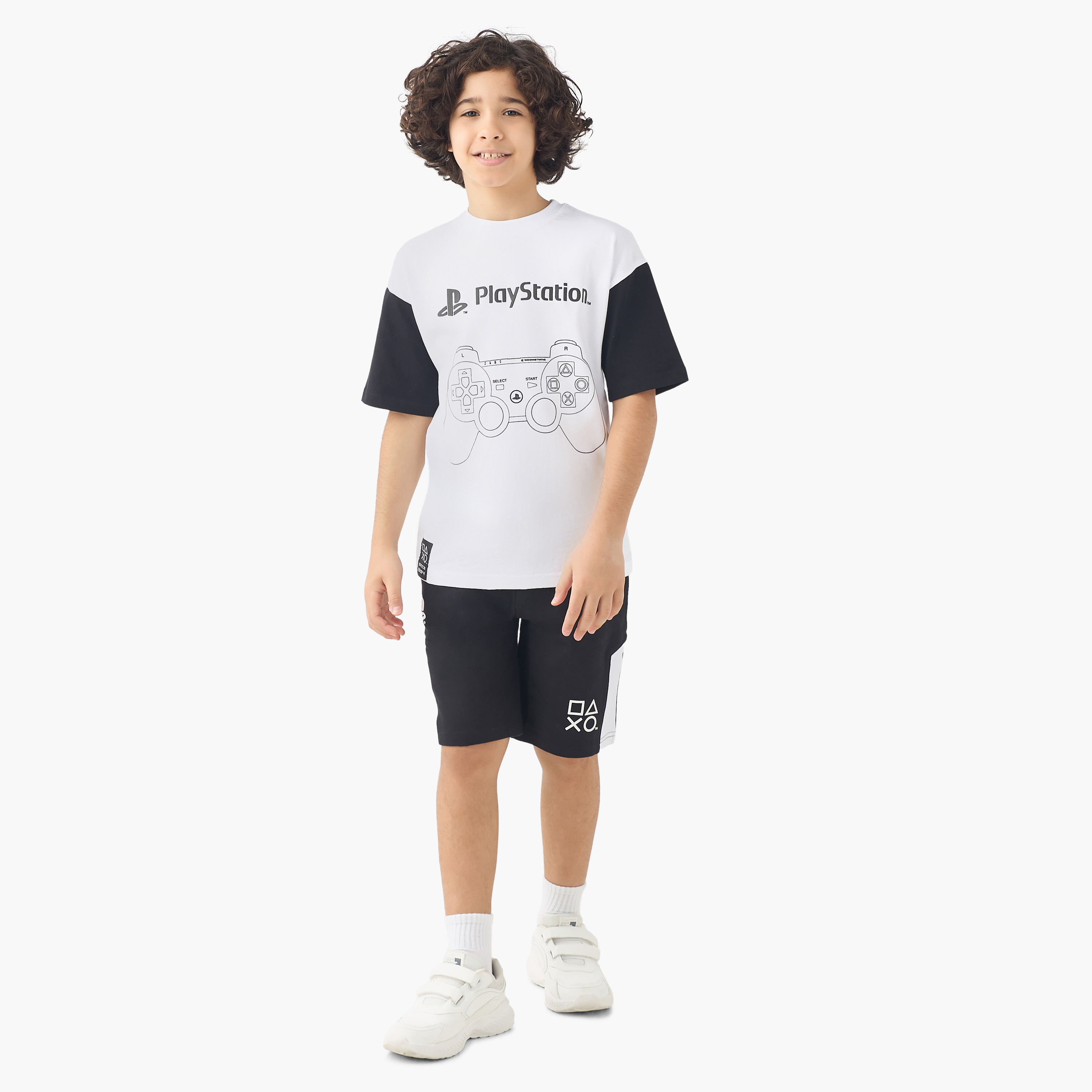 PlayStation Crew Neck Short Sleeves T-shirt and Shorts Set with Logo Print-boys-clothing-setsandcoords-image-1
