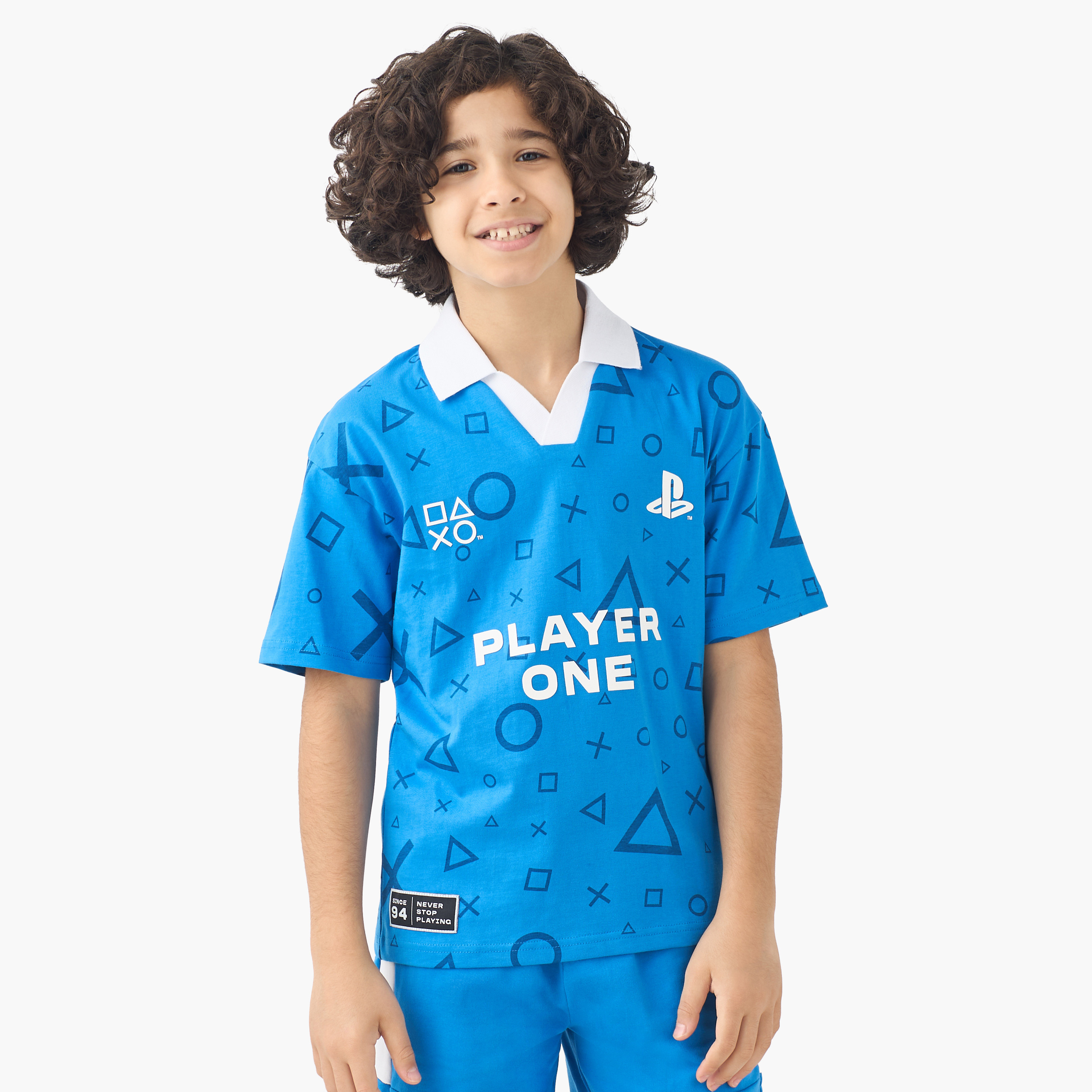 PlayStation Collared Short Sleeves Polo T-shirt with Logo Print-boys-clothing-tshirtsandpolos-image-1