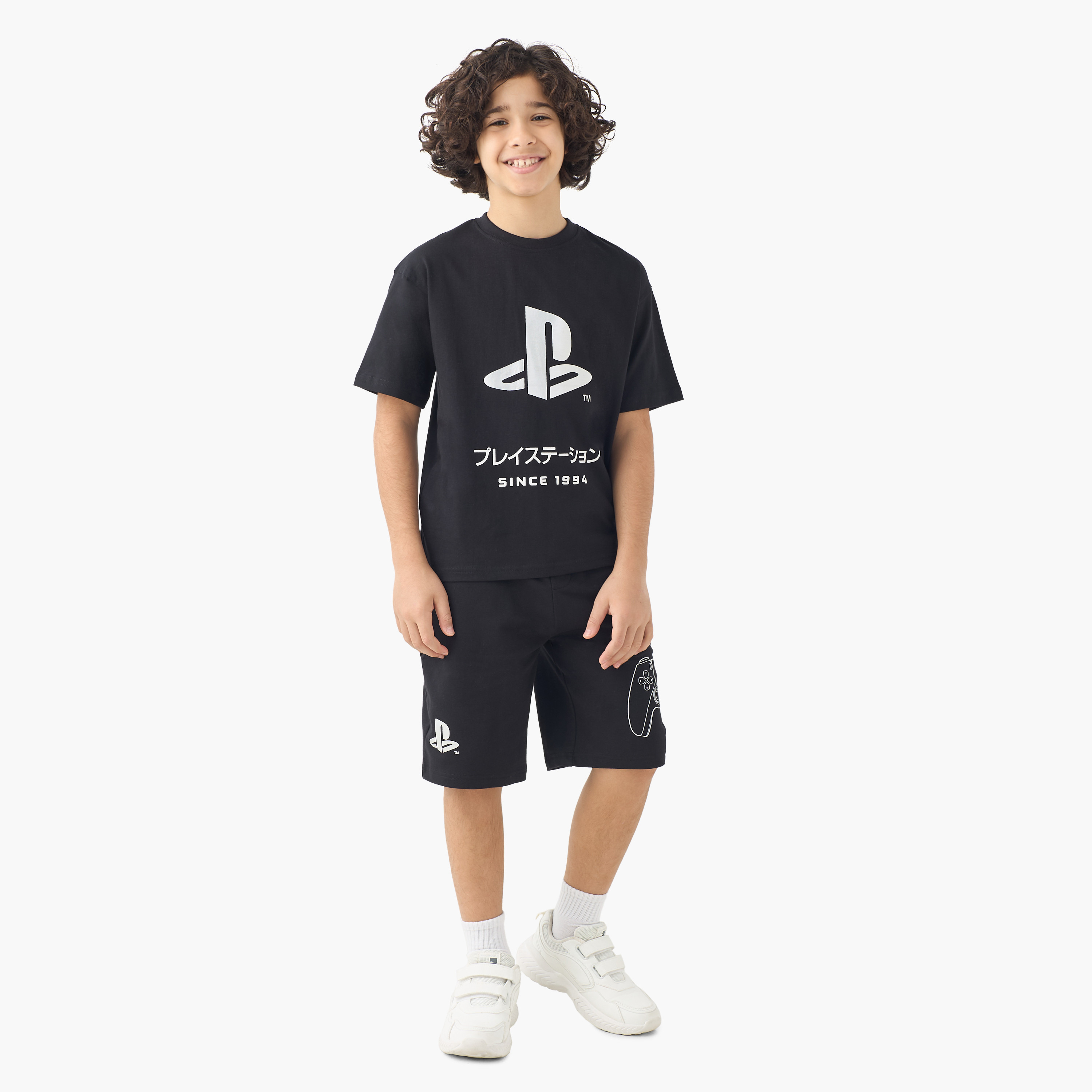 PlayStation Crew Neck Short Sleeves T-shirt and Shorts Set with Logo Print-boys-clothing-setsandcoords-image-1