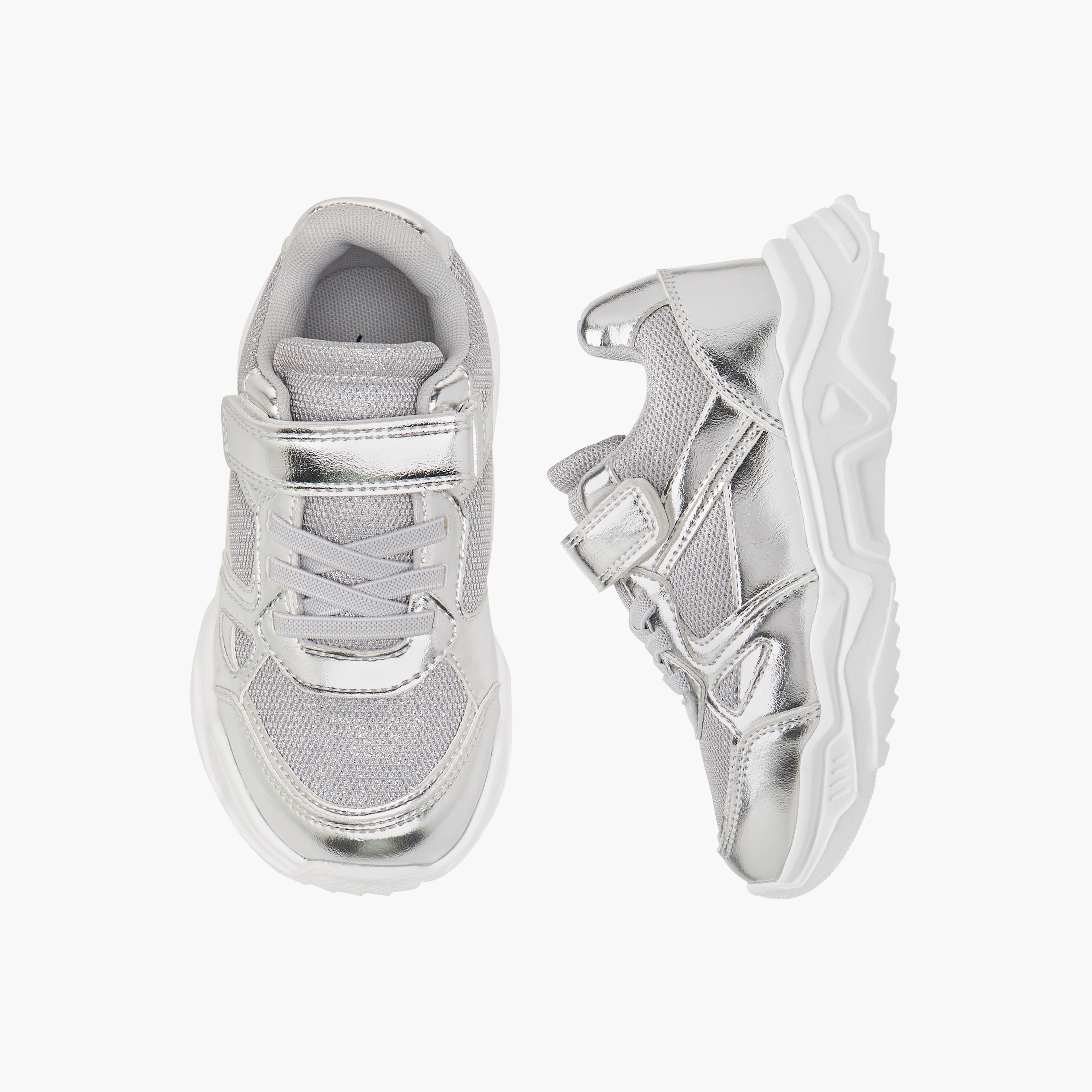 Juniors Panelled Sneakers with Hook and Loop Closure-girls-shoes-sneakers-image-1